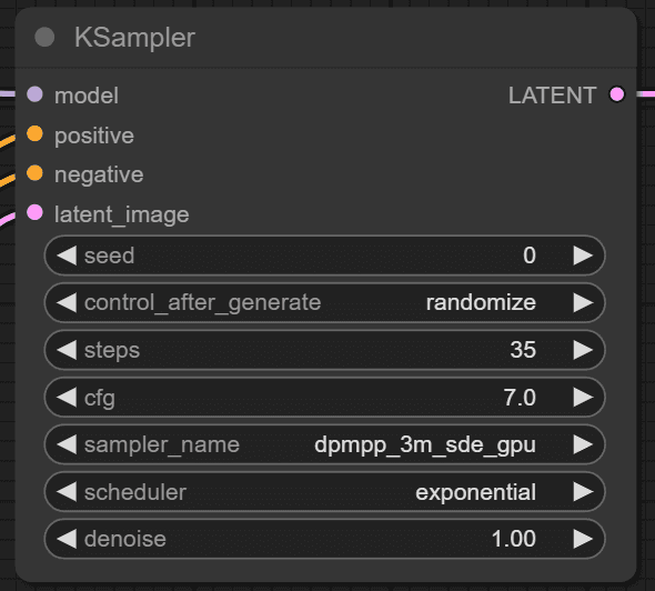 Depicts part of the aforementioned ComfyUI workflow - shows the sampler configuration node.
