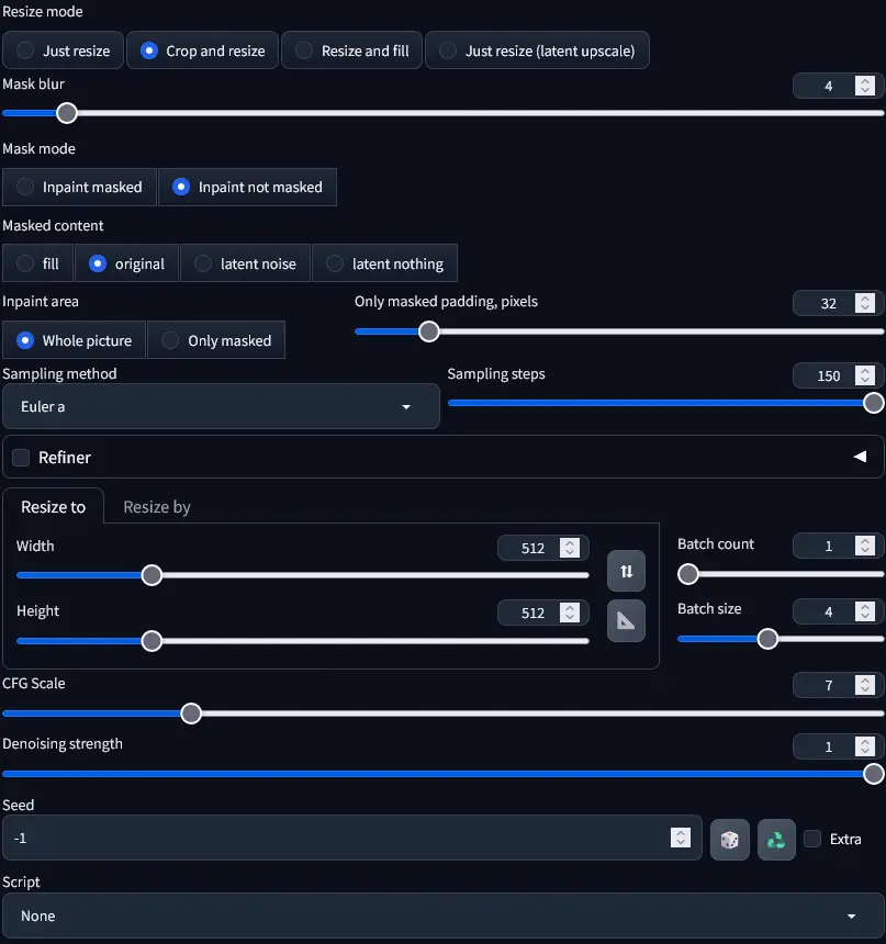 An image showing the settings/parameters used to generate the final image.